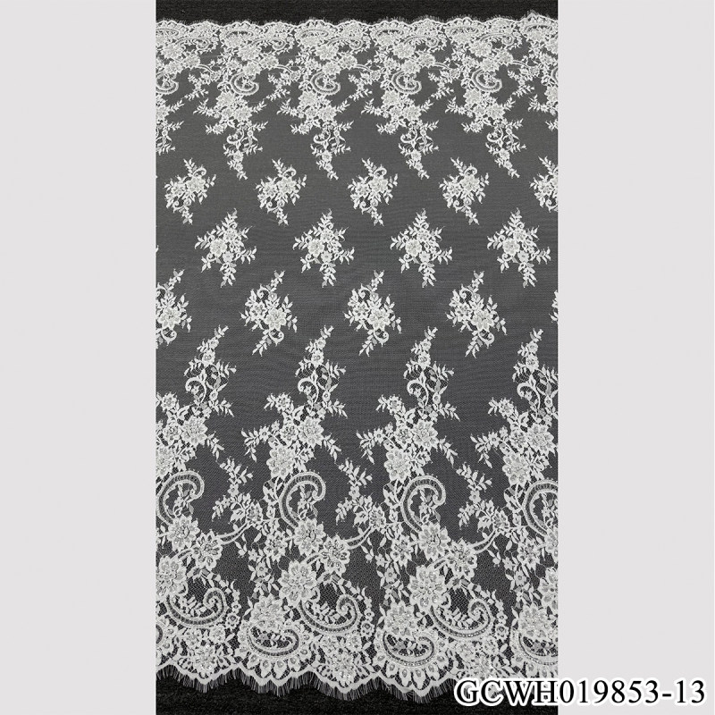 GCWH019853-13 Beaded Floral Embroidery Tulle Lace with Paisley Scalloped Eyelash Borders for Bridal Gowns